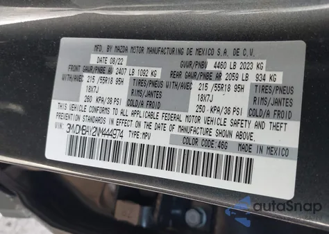 2022 Mazda Cx-30 2.5 Turbo из США, поврежденный, VIN 3MVDMBAY2NM444974